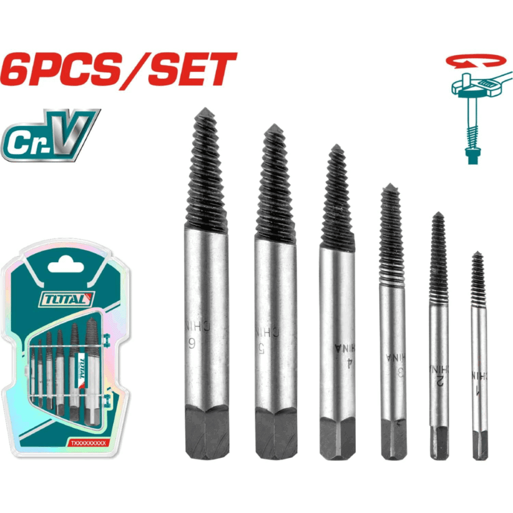 SET EXTRACTOR DE TORNILLO 6PCS CR-V DUREZA 48-52HRC 1-6 +ESTUCHE INDUSTRIAL – TACSE0061