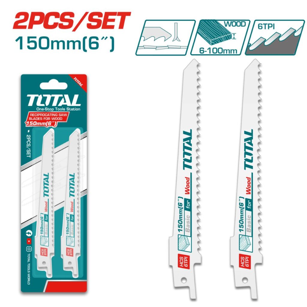 CUCHILLA SIERRA RECIPROCA O SABLE  SET 2PCS 150X19X1.25MM 6TPI HCS PARA MADERA – TAC52644D