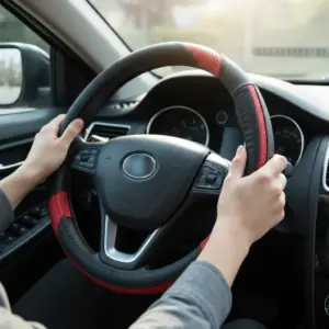 CUBRE VOLANTE CUERO NEGRO 5P DARK RED - SFT-N1742RD