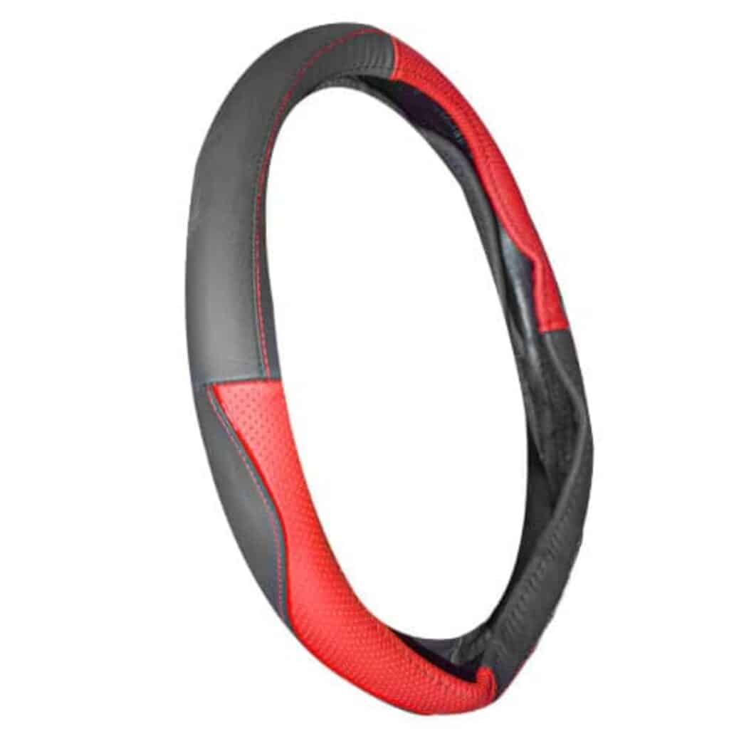 CUBRE VOLANTE CUERO GENUINO NEGRO/ HILO ROJO – SFT-T1707RD