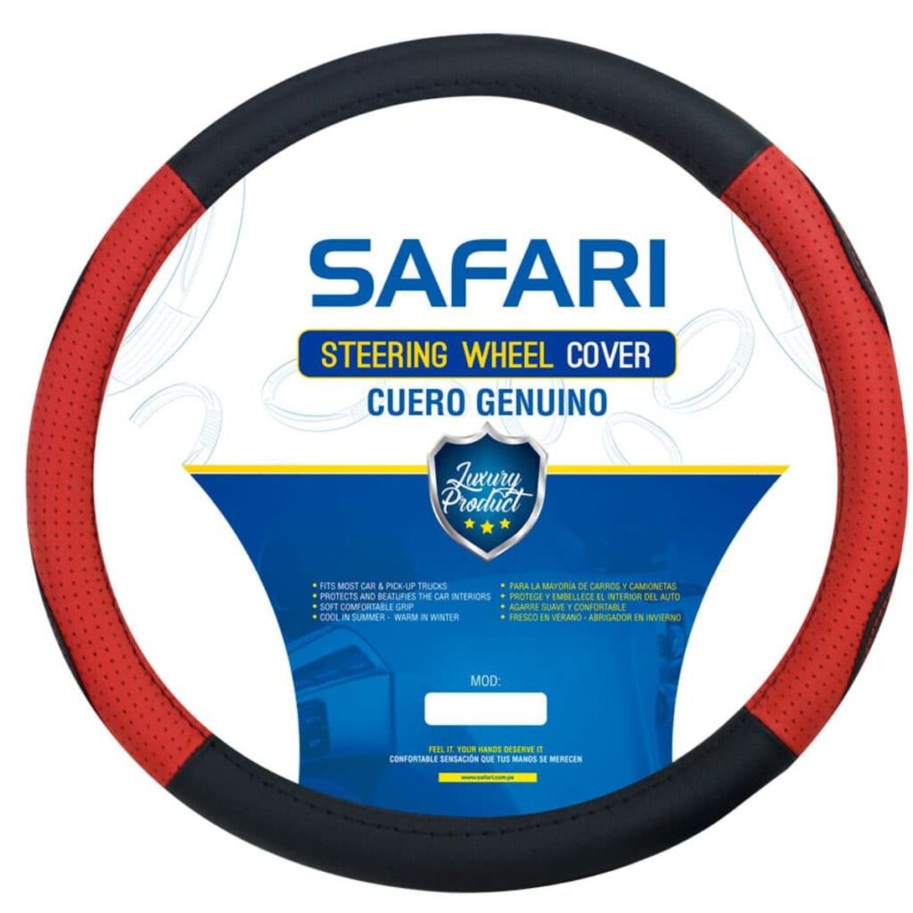 CUBRE VOLANTE CUERO GENUINO NEGRO/ HILO ROJO – SFT-T1707RD