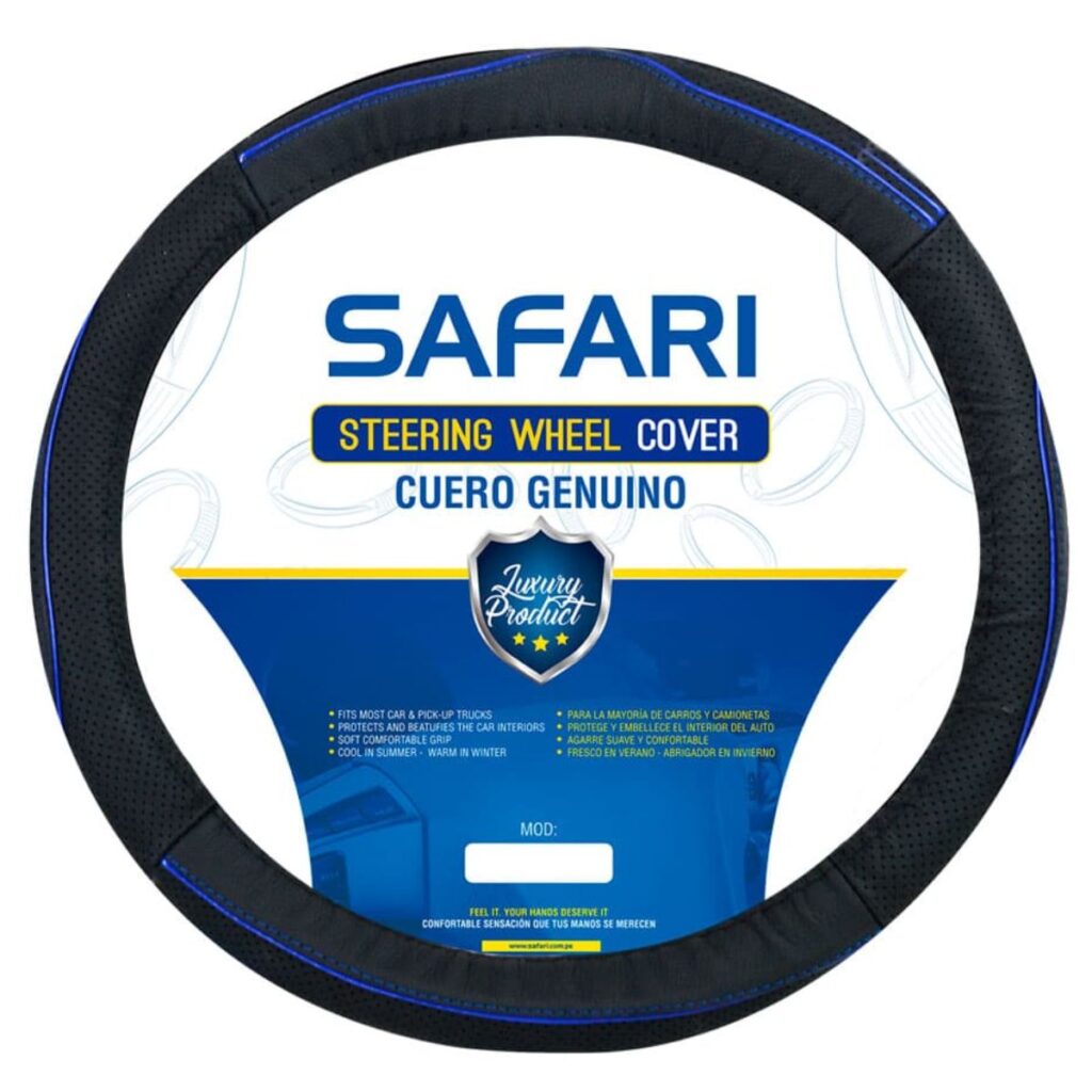 Cubre Volante Cuero Genuino Negro Linea Azul – SFT-T1736BL