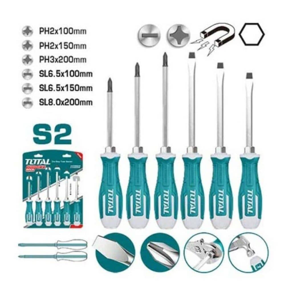SET DE DESTORNILLADORES DE ACERO S2 6 PIEZAS INDUSTRIAL – THGSS2606