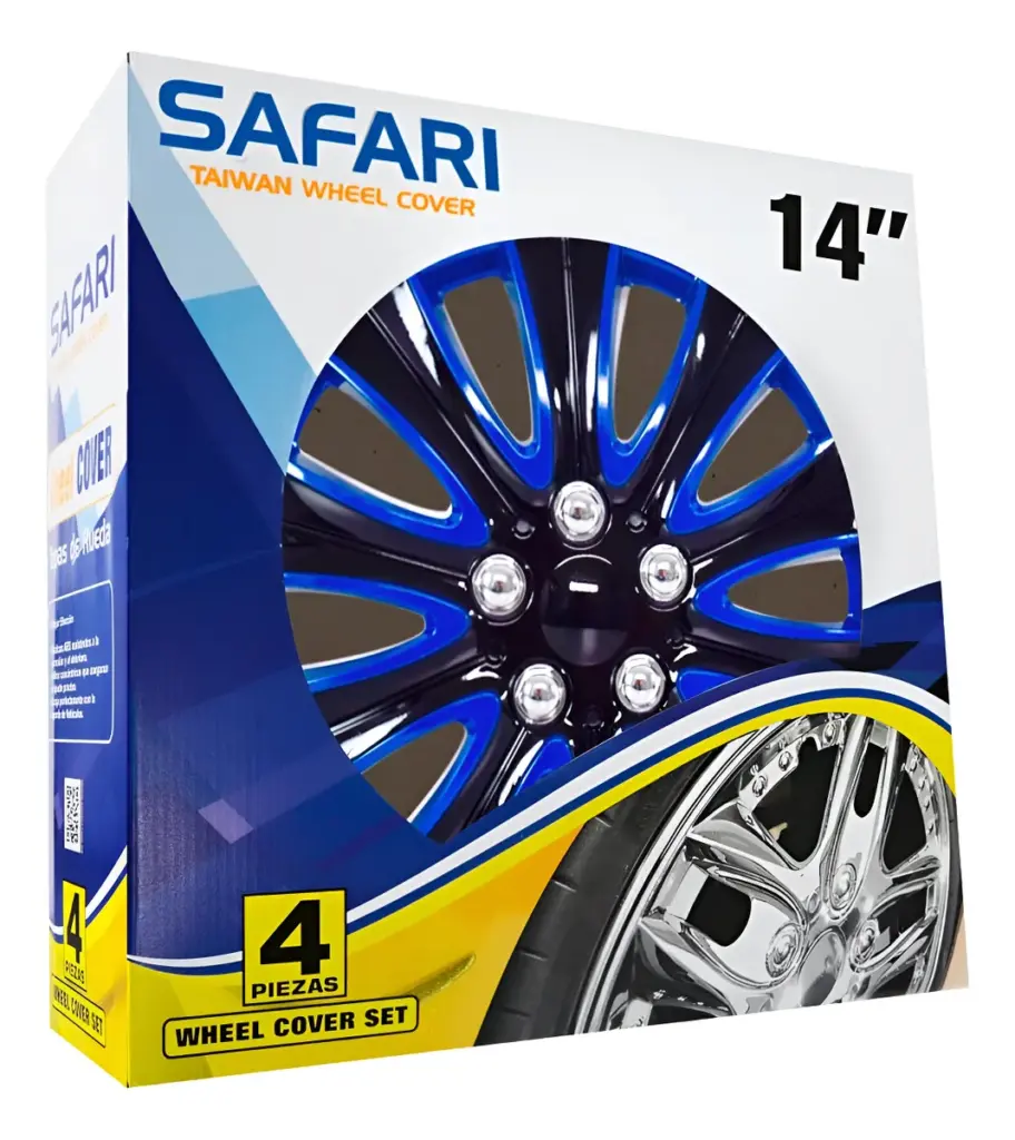 TAPAS DE AROS 14″ NEGRO/AZUL/CROMADO –  V140-BB-14