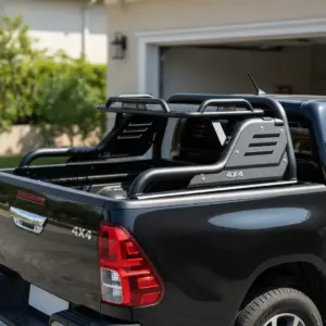ANTIVUELCO EXTENDIDO CON PARRILLA DE HIERRO FULL BLACK OFF ROAD PARA HILUX REVO 2015 EN ADELANTE - E586104A
