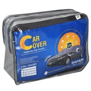 COBERTOR PARA AUTO GRIS PESADO 250G PVC CON REFLECTIVO NARANJA BOLSILLO PARA ESPEJO Y CIERRE TALLA M 4.3m×1.6m×1.2m - CR4001M