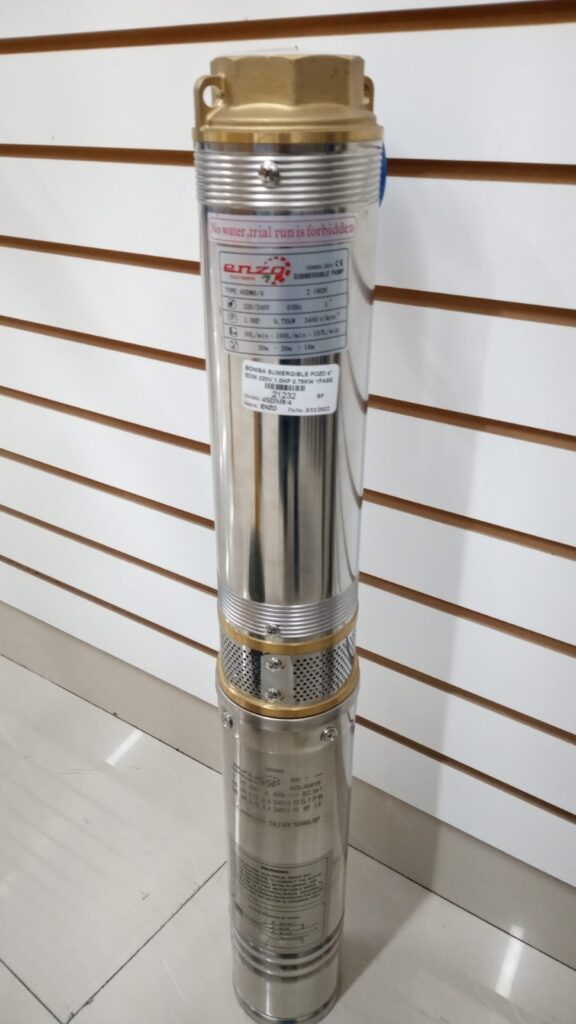BOMBA DE AGUA SUMERGIBLE PARA POZO 4” SDM 1.0HP 167L/min Alt.30m 1 FASE MONOFASICA – 4SDM8/4
