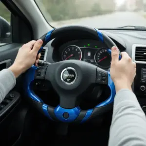 TIMÓN DEPORTIVO COMPASS PVC 350MM NEGRO/AZULRSW  - 5156 BL