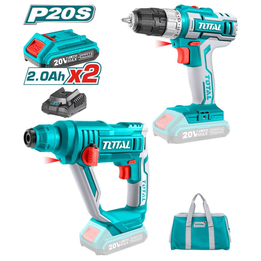 COMBO 2 EN 1 TALADRO 45NM+ ROTOMARTILLO LI-ION  2X2AH  CARGADOR Y BOLSO TOTAL -TCKLI2008