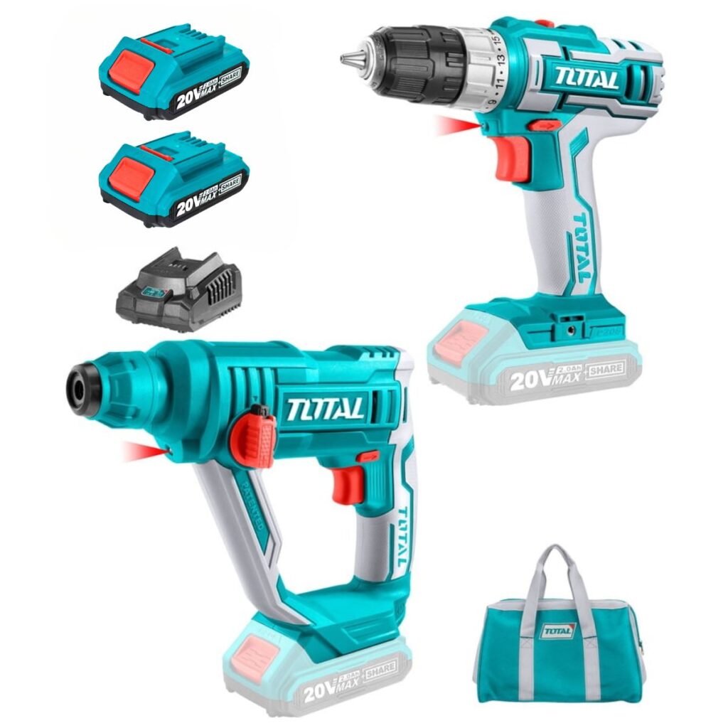 COMBO 2 EN 1 TALADRO 45NM+ ROTOMARTILLO LI-ION  2X2AH  CARGADOR Y BOLSO TOTAL -TCKLI2008