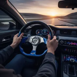 TIMÓN DEPORTIVO PVC NEGRO AZULINO  - RSW-4156F BL