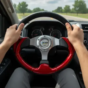 TIMÓN PVC  NEGRO/ROJO 320MM  -RSW-4156G RD