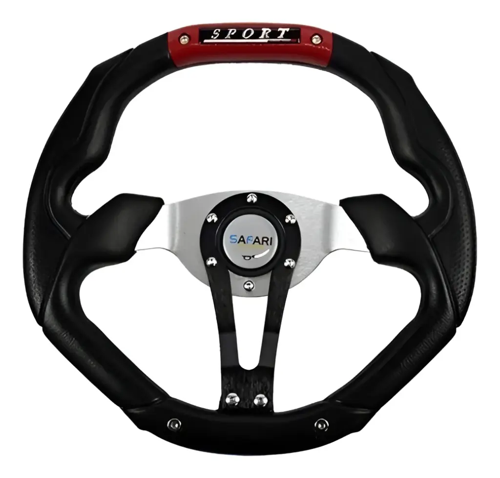 TIMÓN DEPORTIVO DARK PVC 350MM NEGRO/ROJO  – RSW-5145 RD