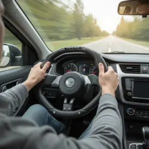 TIMÓN DEPORTIVO DARK PVC 350MM NEGRO/SILVER  - RSW-5145 SL