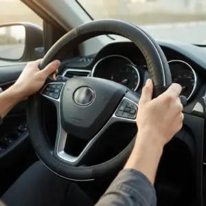 CUBRE VOLANTE CUERO NEGRO 2 LÍNEAS DETALLE CROMADO COMBINADO - SFT-18010BK