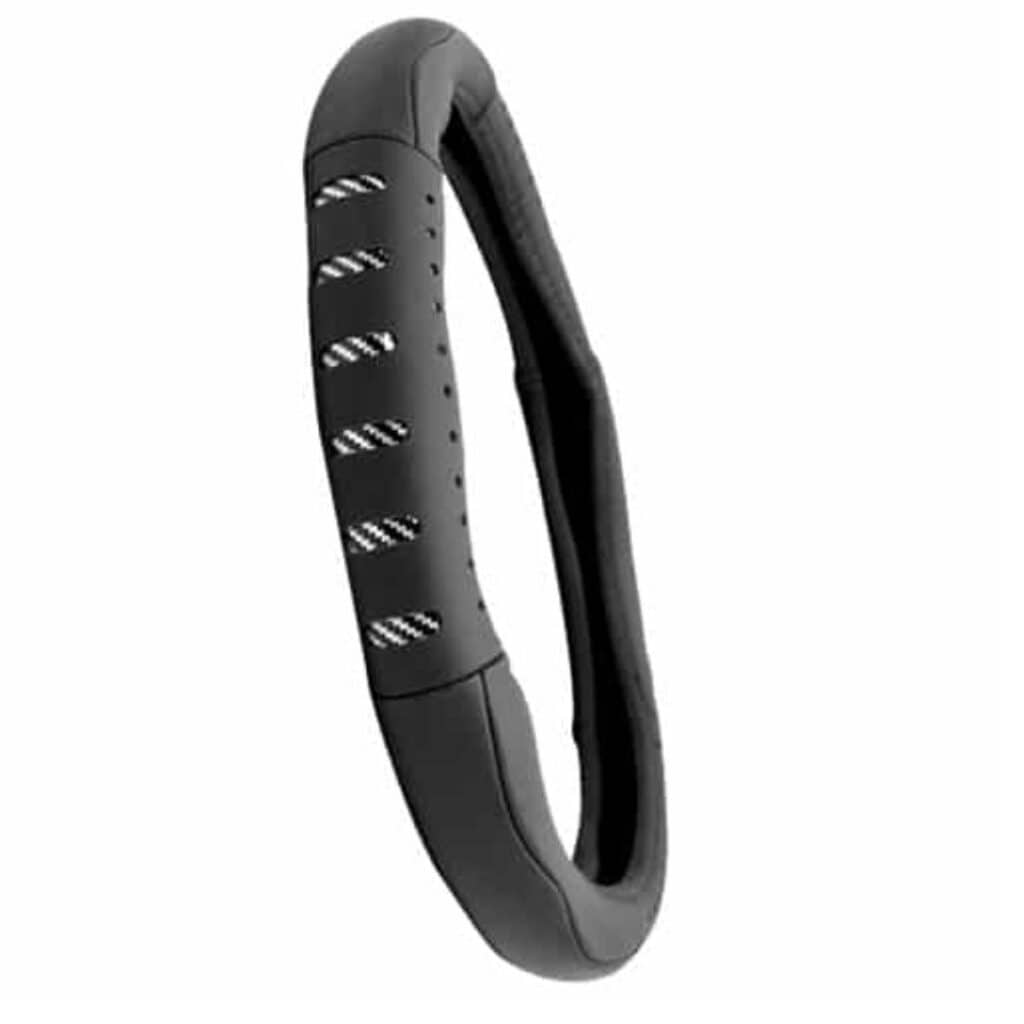 CUBRE VOLANTE CUERO NEGRO DETALLES DE CARBÓN REFLECTIVO 3D – SFT-18019BK