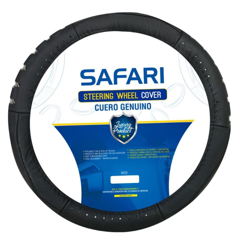 CUBRE VOLANTE CUERO NEGRO DETALLES DE CARBÓN REFLECTIVO 3D – SFT-18019BK