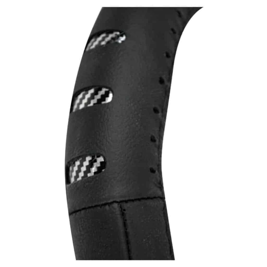 CUBRE VOLANTE CUERO NEGRO DETALLES DE CARBÓN REFLECTIVO 3D – SFT-18019BK