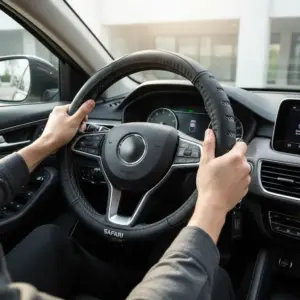 CUBRE VOLANTE CUERO NEGRO DETALLES DE CARBÓN REFLECTIVO 3D - SFT-18019BK