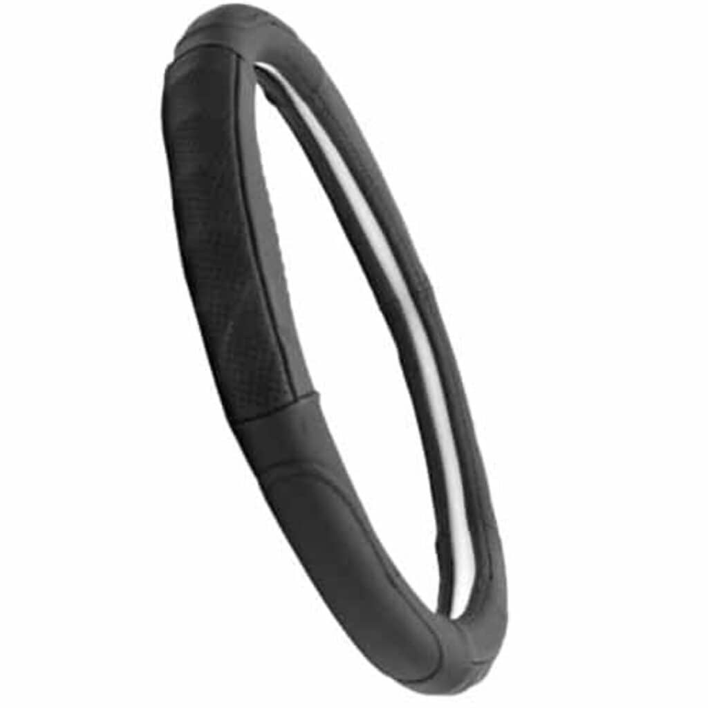 CUBRE VOLANTE CUERO NEGRO DETALLE ONDAS E HILO NEGRO VENTILADO – SFT-18023BK