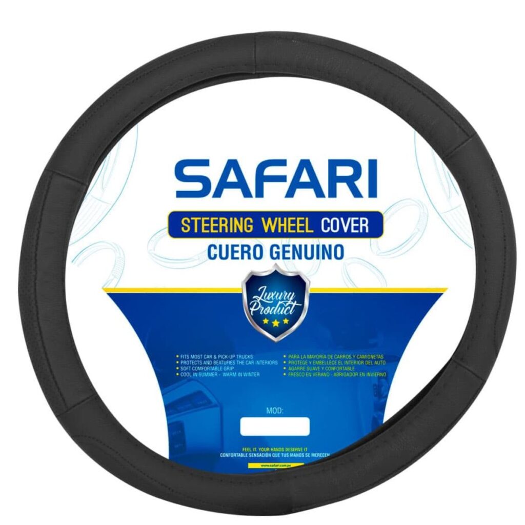 CUBRE VOLANTE CUERO NEGRO DETALLE ONDAS E HILO NEGRO VENTILADO – SFT-18023BK