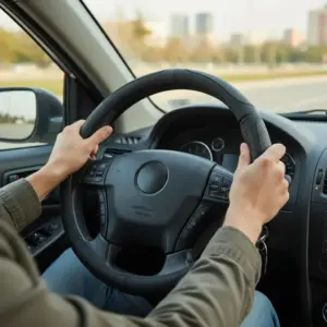 CUBRE VOLANTE CUERO NEGRO DETALLE ONDAS E HILO NEGRO VENTILADO - SFT-18023BK