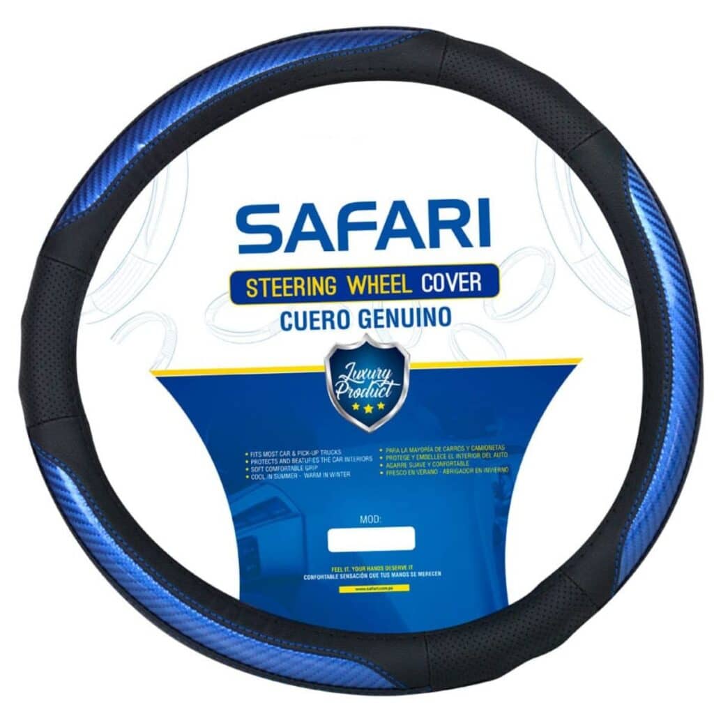 CUBRE VOLANTE CUERO GENUINO NEGRO CARBON 3D AZUL – SFT-N1801BL