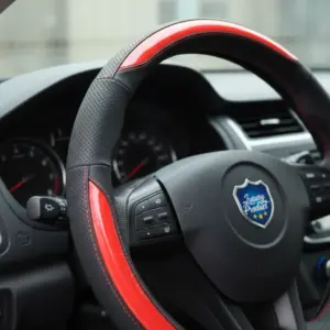 CUBRE VOLANTE CUERO GENUINO NEGRO CARBON 3D ROJO - SFT-N1801RD