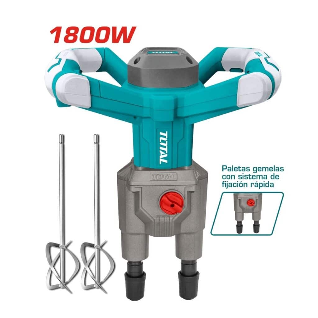 MEZCLADORA  DE  CEMENTO Y PINTURA DOBLE PALETA  1800W 650RPM HEX13 INDUSTRIAL  TOTAL – TD616006