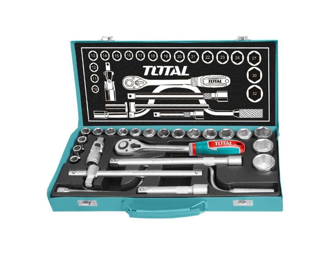SET DE HERRAMIENTAS RACHET Y DADOS 1/2″ 24 PIEZAS EN MALETÍN  – THT141253