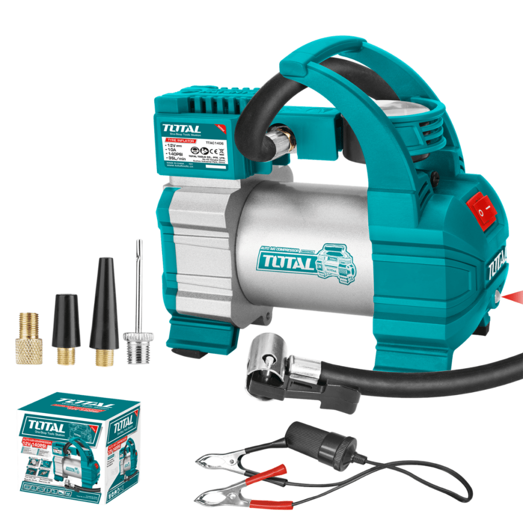 MINICOMPRESOR DE AIRE PARA AUTOMÓVILE  140 PSI 12V 10A  TOTAL – TTAC1406