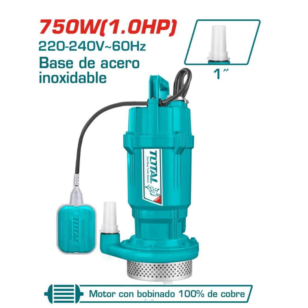 BOMBA DE AGUA SUMERGIBLE AC INOX 750W(1.0HP) H:32M C:7.5M3/H S:1”’ – TWP67506-5