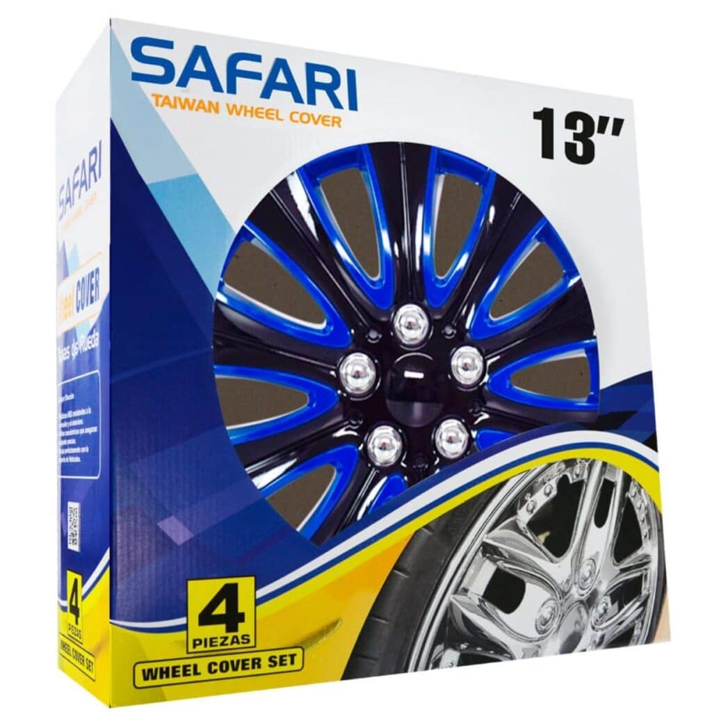 TAPAS DE AROS 13″  NEGRO/AZUL/CROMADO – V140-BB-13