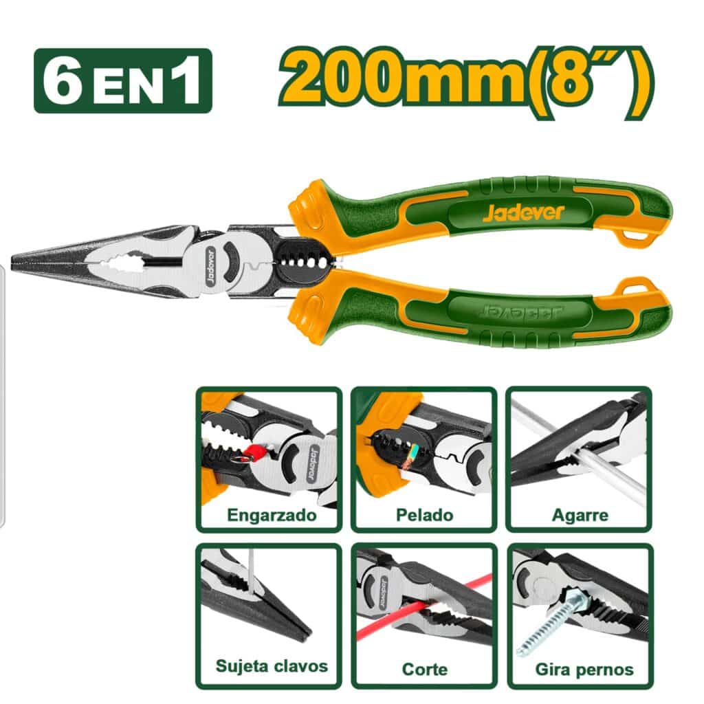 ALICATE COMBINADO 8″ 200MM 6 EN 1 – JDPL2778