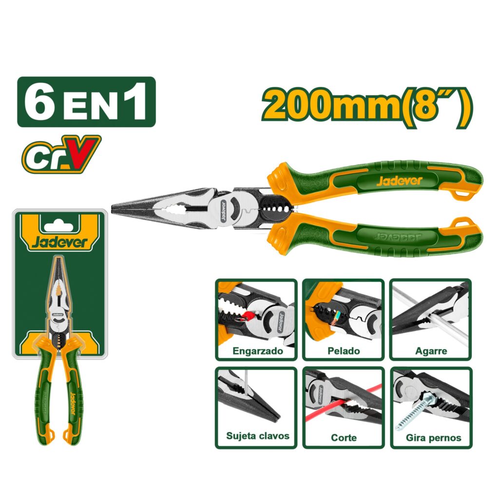 ALICATE COMBINADO 8″ 200MM 6 EN 1 – JDPL2778