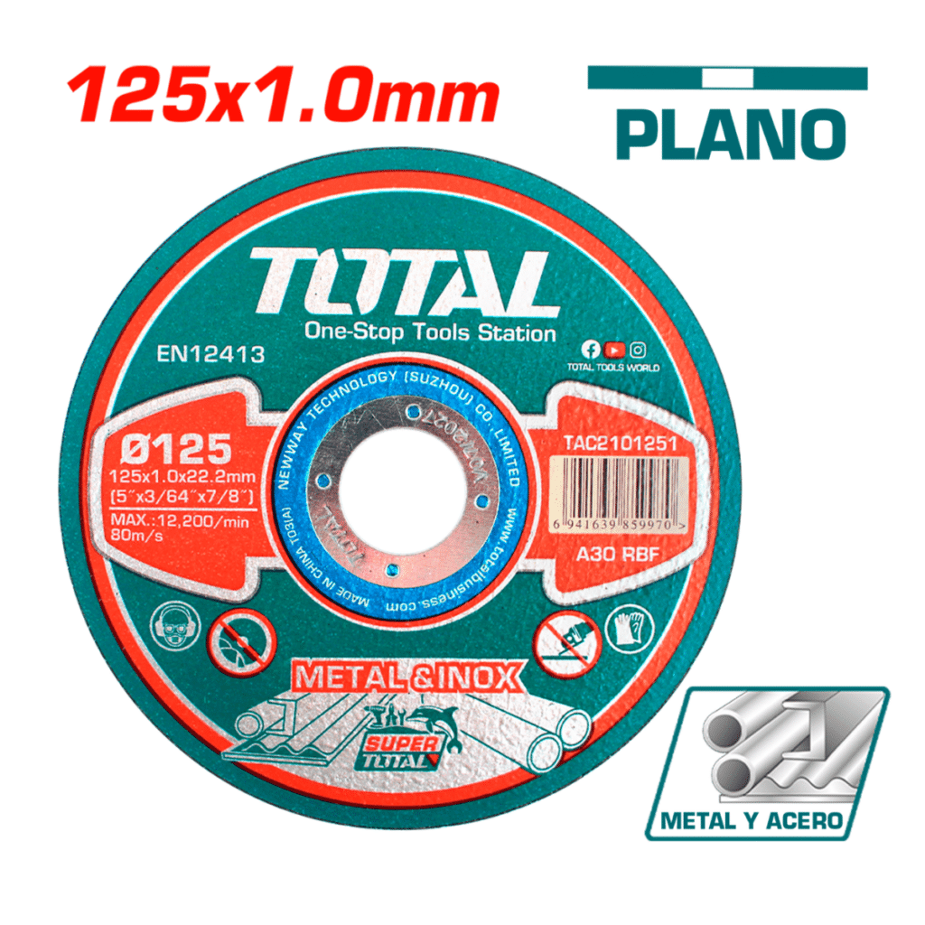 10 DISCOS ABRASIVO/CORTE 5″ METAL 125X1.0X2.2MM PLANO – TAC2101251
