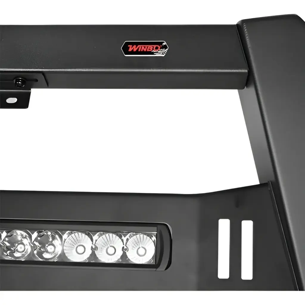 DEFENSA DELANTERA NEGRA P/NP300 2014+ CON LUZ WINBO – W600DM