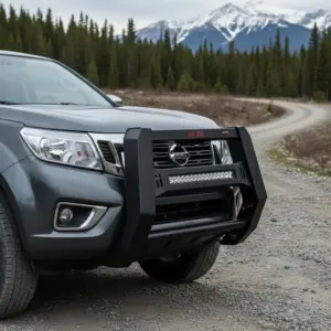 DEFENSA DELANTERA NEGRA P/NP300 2014+ CON LUZ WINBO - W600DM