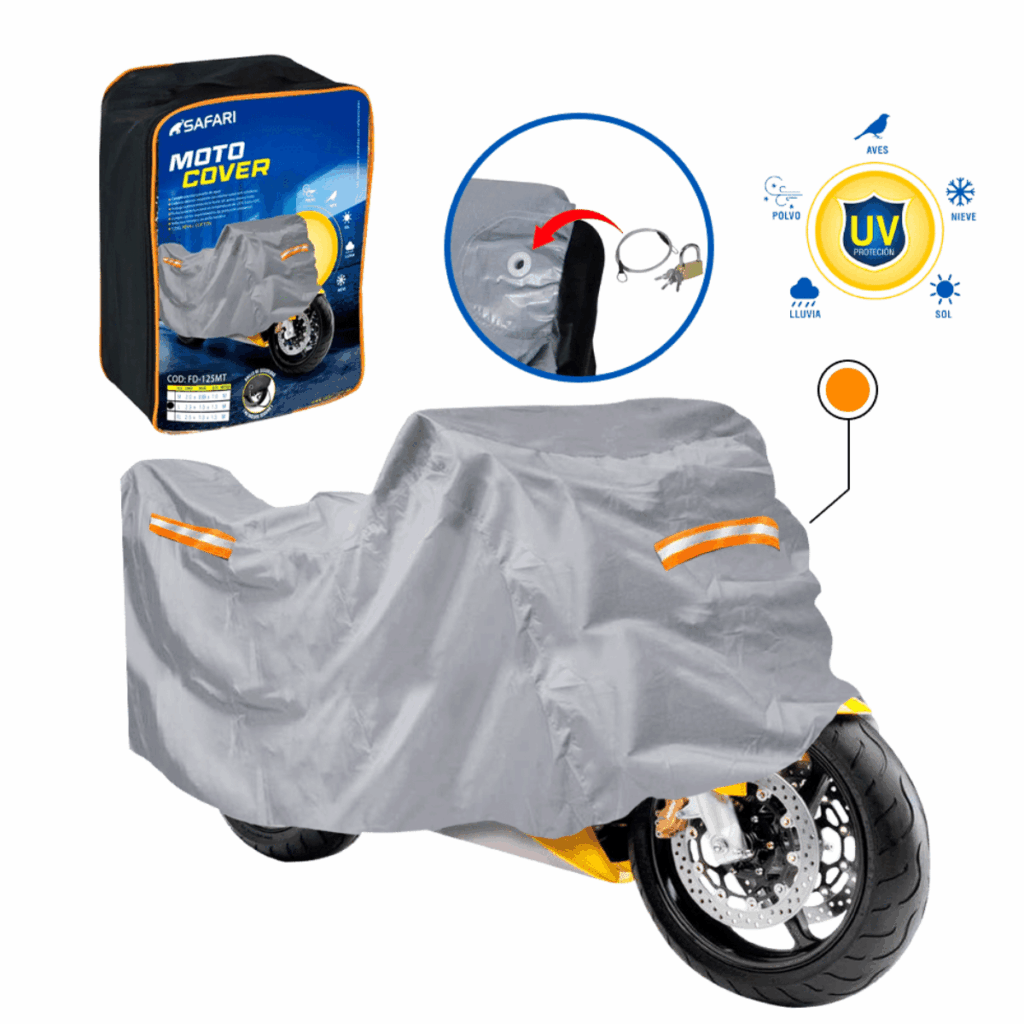 COBERTOR PARA MOTO GRIS 125G PEVA+COTTON CON ANILLO TALLA L – FD-125MT-L
