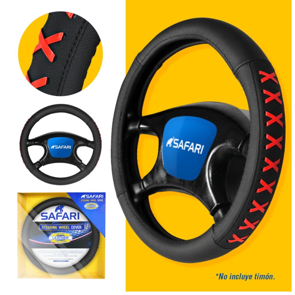 CUBRE VOLANTE CUERO GENUINO BK CON DETALLES  X RD – GL2024RD