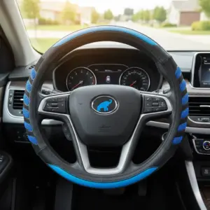 CUBRE VOLANTE PU CARBON PANAL HILO/DETALLE AZUL - JX-203000