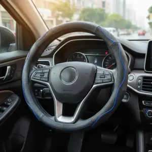 CUBRE VOLANTE PU CAUDRICULADO CURVA/HILO AZUL - JX-203044/4 BL