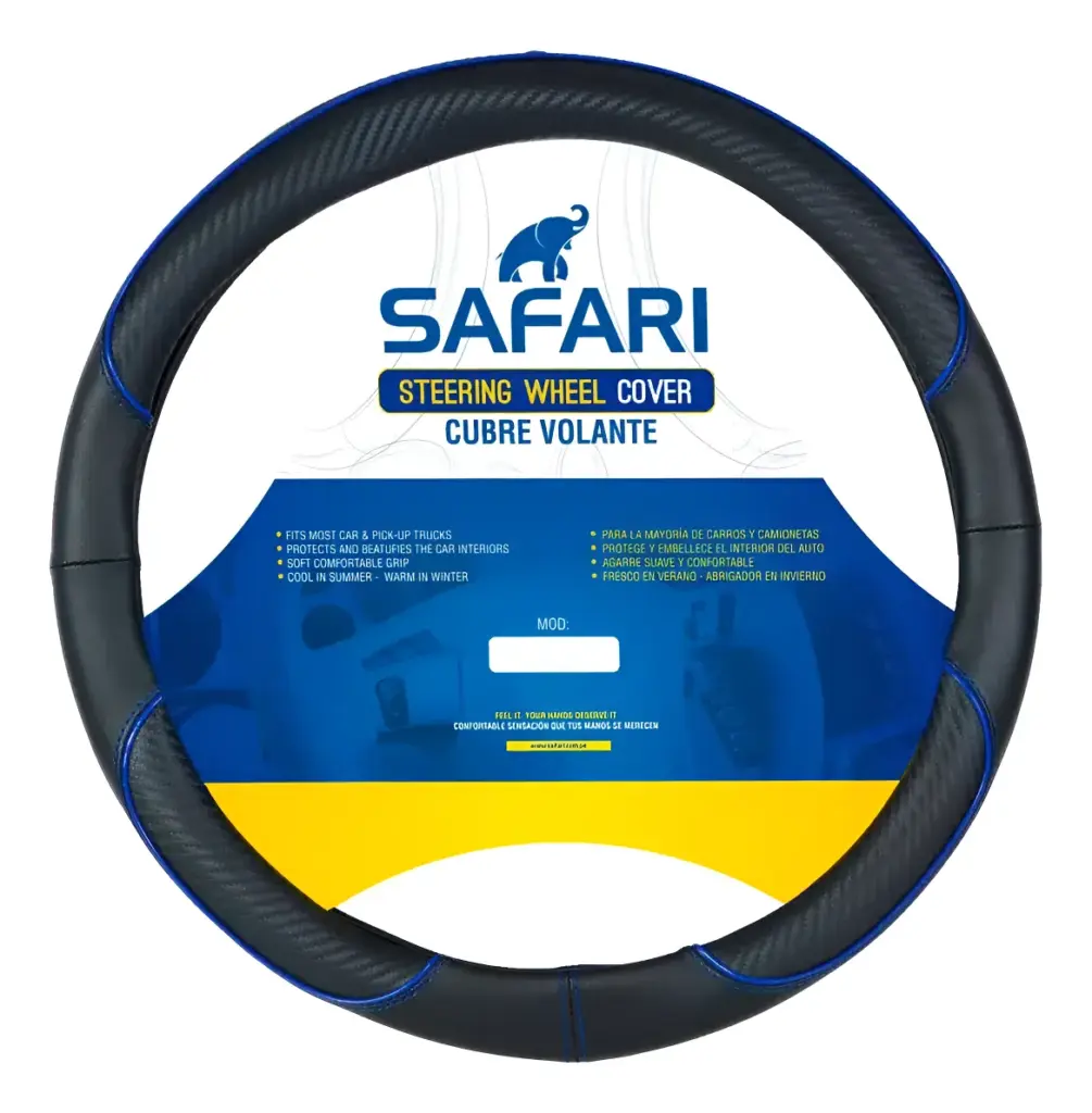 CUBRE VOLANTE PU DETALLE CARBON LINEA AZUL   – JX-203053/2 BL