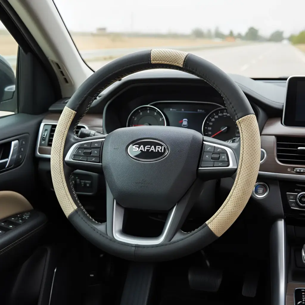 CUBRE VOLANTE CUERO GEN BK/BG/BK VENTILADO  – SFT-18024BK