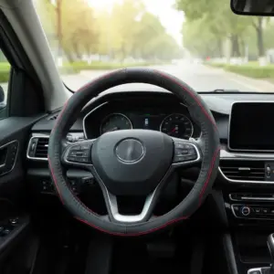 CUBRE VOLANTE CUERO GEN BK/LINEAS RD SEMIVENTILADO – ESPECIAL - SFT-T1736RD