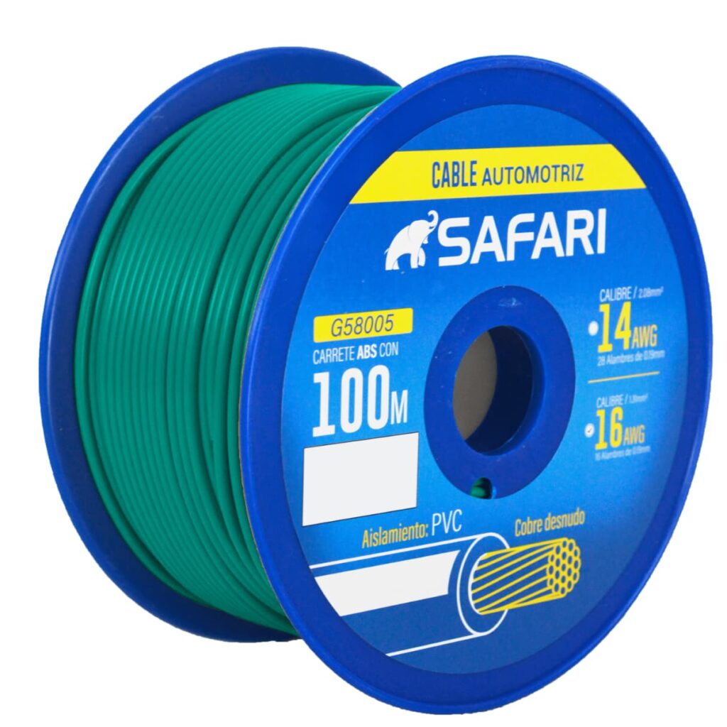 CABLE AUTOMOTRIZ 16AWG COBRE 16/0.19 PVC DIA:3.05MM 100M VERDE – G58005-16GN