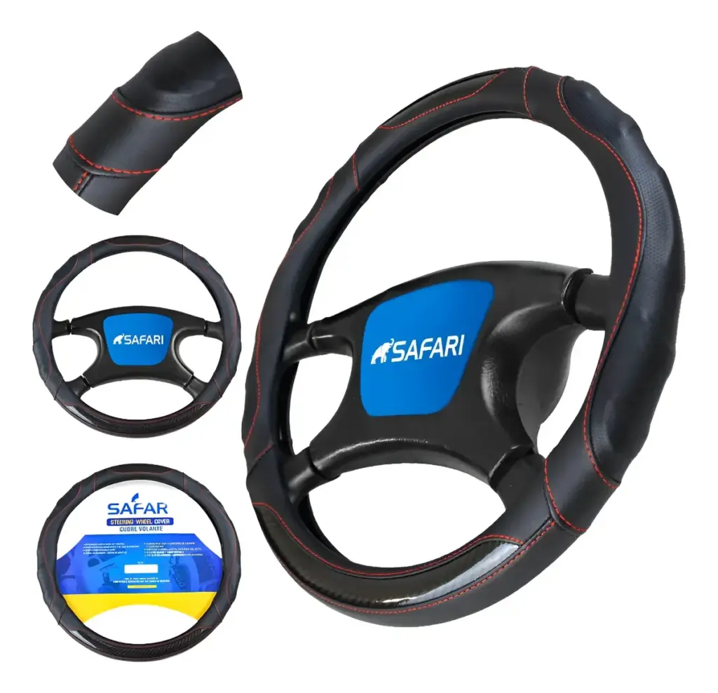 CUBRE VOLANTE PU NEGRO CARBON/COSTURA AZUL VENTILADO NEGRO – JX-233137/1