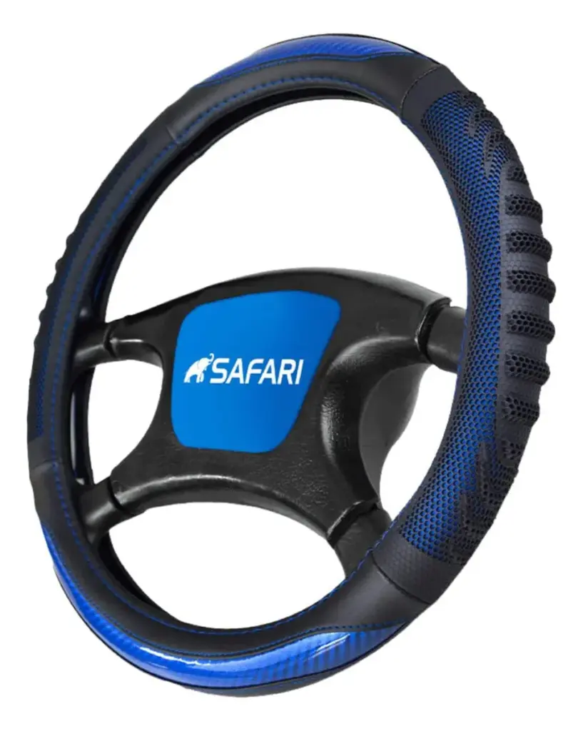 CUBRE VOLANTE PU NEGRO PANAL/CARBON AZUL – JX-233141/2