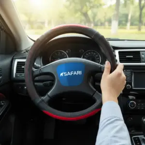 CUBRE VOLANTE PU NEGRO PANAL/CARBON ROJO - JX-233141/4