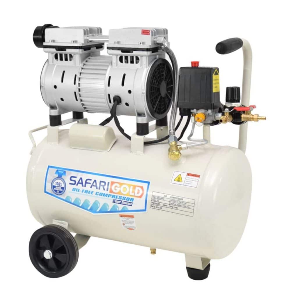 COMPRESORA SILENCIOSA 24 LITROS LIBRE DE ACEITE  1.0HP 220V BLANCO  SAFARI- SF-1024W